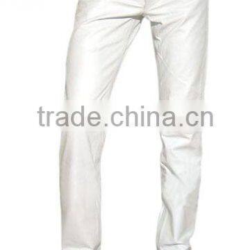 Men White Leather pant / biker pants