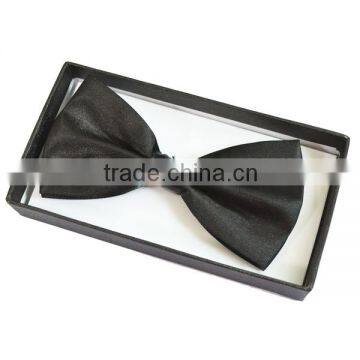 Pre-tied Adjustable Solid Black Polyester Silk Bow Tie photo-3