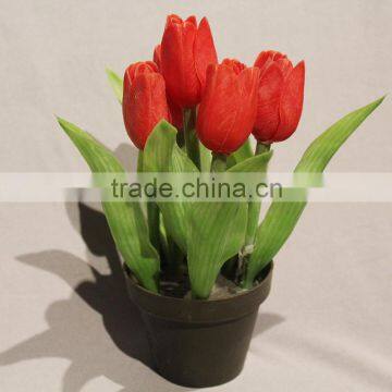 Bulk Artificial Potted Plastic Flower Bouquet Red Tulip in Plastic Planter for Sale