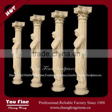 Western Style Hand Carved Outdoor Decorative Stone Pillar Of Lady Statue