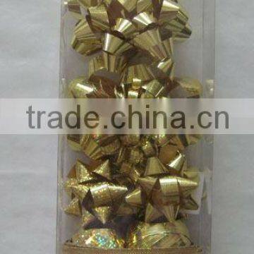 HOT SALE ! 9PCS Gold Metallic Poly Ribbon Gift Bows Pack with Fabric Ribbon Hank