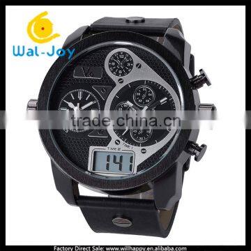 WJ-5418 personality multi movement double show hot leather men V6 wrist watch