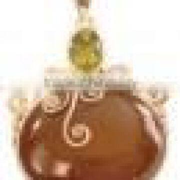 A3353 Sterling Silver CARNELIAN & PERIDOT Pendant, Semiprecious Pendant