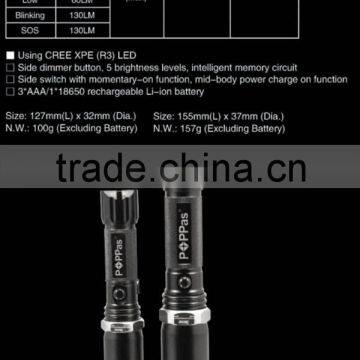 POPPAS T824 Hot Sales Zoom Led Flashlight Police Security Rechargeable Flashlight Torch photo-6