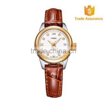 HOT SELLING!China WEIDE Brand Luxury Rose Gold Genuine Leather Waterproof Women Quartz Watch 93009R