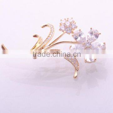 Zhejiang Wholesale Women Crystal Silk Flower Gold&Silver Plated Alloy Brooch Pin Banquet Party // photo-4