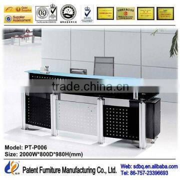 High end Black Tempered Glass Reception Desk office counter design PT-P006