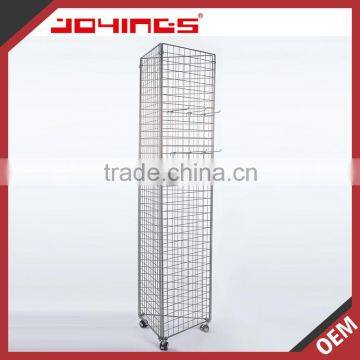 Moving Three-sided Display Rack, Rotate Display Stand with Wheels and Hanger