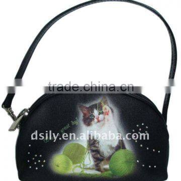 black half moon shapped digital cat printing handbag and purse