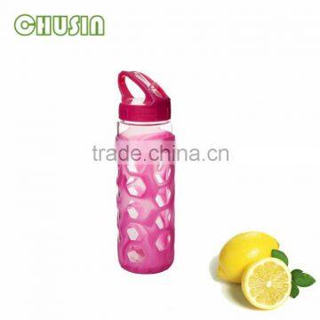 promotional glass water bottle with tea filter fruit infuser and silicone rubber cover wholesale