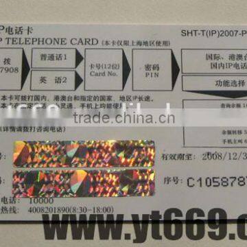 Phone card with hologram scratch off hot stamping