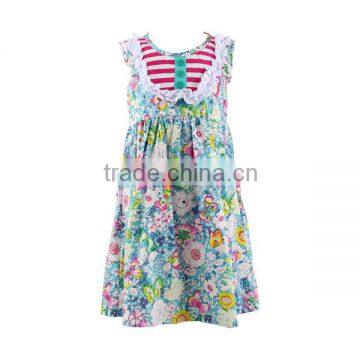 2016 Kaiyo wholesale print bib dress flower girl net dresses cotton kids clothes sleeveless OEM service