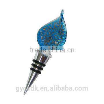 Gold Sand Leaf Shaped Colorful Murano Glass Wine Stopper