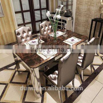 2016 factory price modern stainless steel base marble dining table