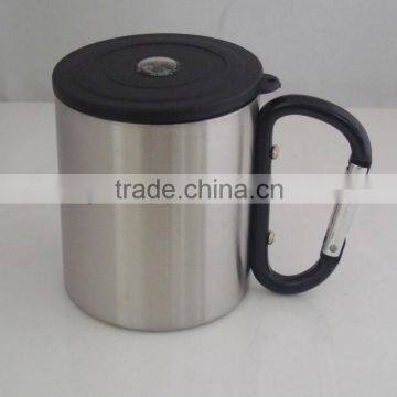 220ml double wall steel coffee mug with carabine handle