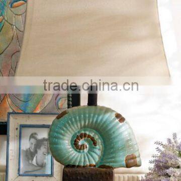 hot sale in USA thicken base snail blue ceramic table lamp with thicken base and white pagoda fabric shade
