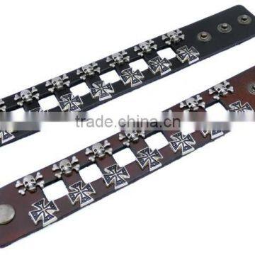 Cool Rock Leather Skull Bracelet Button Adjustable photo-2