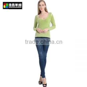 Wide Neck Green Long Sleeve Pullover, Crew Neck Sexy Tight Cashmere Pullover