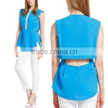 wholesale clothing OL summer blue chiffon women sleeveless blouse