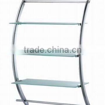 Camber type oval tube metal 3 tier metal wall shelf with towel rail bathroom rack chrome