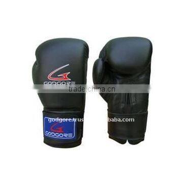 Training and Competition More Safety Fine Quality Leather Plain Black Velcro Closure Boxing Gloves