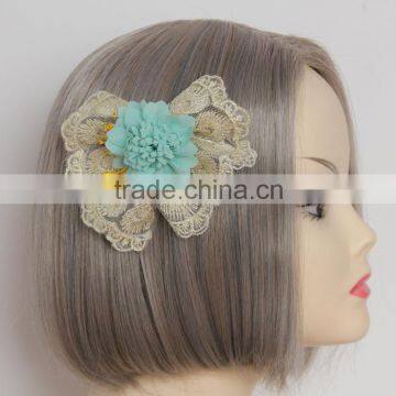 MYLOVE Light Blue Chiffon Flower Big Lace Bow Hair Accessory