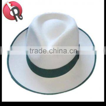 Australia Wool Felt Black Fedora Hat With White Ribbon and Hemming photo-6
