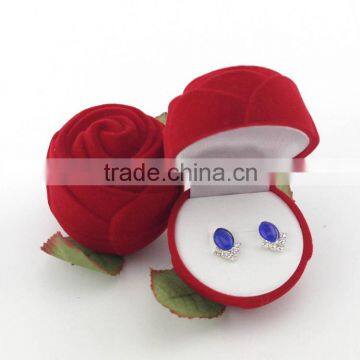 Rose Design High Quality Red Velvet Ring Box For Wedding