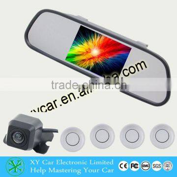 4.3" Car visible mirror monitor Parking Sensor with mini waterproof camera and 4pcs sensor detecter make easy parki XY-2045