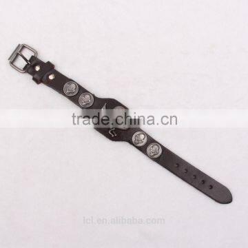 New Trend Fashion Jewelry Top Popular Punk Skull Head Leather Bracelet for Man Hip Pop 2015 China Yiwu photo-3