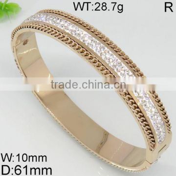 Captivating net crystal rose gold cuff bangle for women