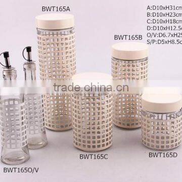 glass jar set with metal design wrapped