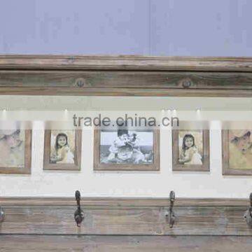 Retro Vintage Wall Shelf With Frames and Hooks photo-2