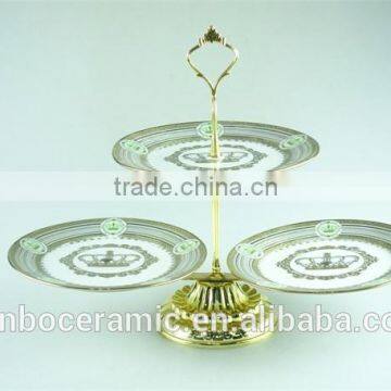 Green cake stand ceramic / porcelain , 3 tier porcelain cake stand