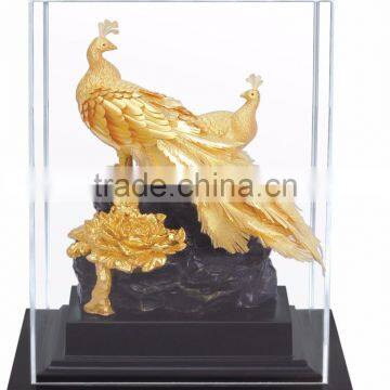 Gold foil peacock statue in Display box promotion gift