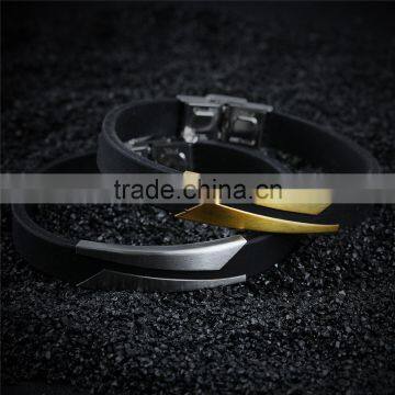 Fashion Silicone Men's Bracelets Unique Cutting Hollow Design Length Adjustable Stainless Steel Men Jewelry Bangles photo-3