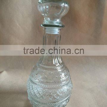 Beautiful glass wine bottle , glass bottle , glass bottle with lid , glassware