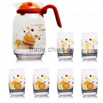 classic Glass water jug 1500ml color printing glass jug and decanter set drinking water jug set