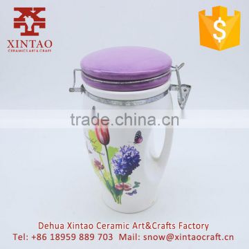 Decorative ceramic table purple round cookie jar with lid