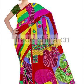 Flower Printed Saree in Ployster Fabric photo-3