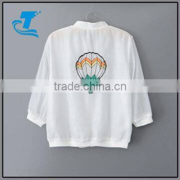 Summer New Women Embroidered Round Neck Solid Color Baseball Jacket photo-2
