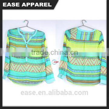 sexy summer ladies Y neck multi colours print blouses