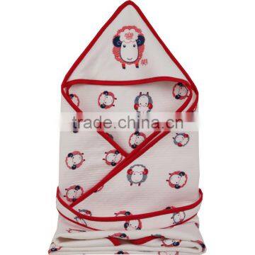 Trade Assurance Screen Printing Combed Cotton Soft Hooded Baby Swaddle Blanket photo-4