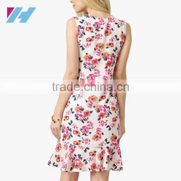 Summer Latest Fashion V Neck Floral Printed Mini Shift Dress Pattern 2016 photo-4