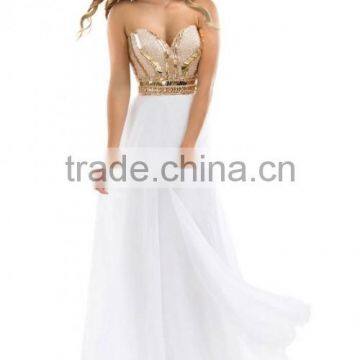 2016 Noble Beaded Sweetheart Chiffon White Rose Gold Sparkle Evening Dress