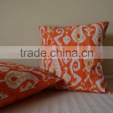 Orange Kantha Cushion Cover photo-2
