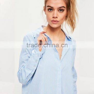 Simple Fashion Style Casual bf Shirt Lady Long Sleeve Striped Blouse photo-4