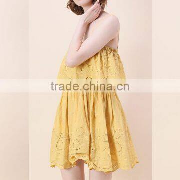 2017 SINGLE COLOR Adjustable Spaghetti Strap Embroidered Women Short Dress photo-3