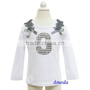 Girls Bling Silver 1st - 6th Birthday White Long Sleeves Tee photo-3