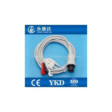 Generic AAMI 3 Leads Patient Monitor ECG Cable with AHA/IEC Snap/Clip 6Pins Plug